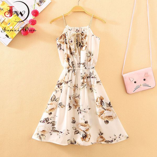 

summer dress women floral printed sleeveless elastic waist sweet spaghetti strap mini casual beach short 210510, Black;gray