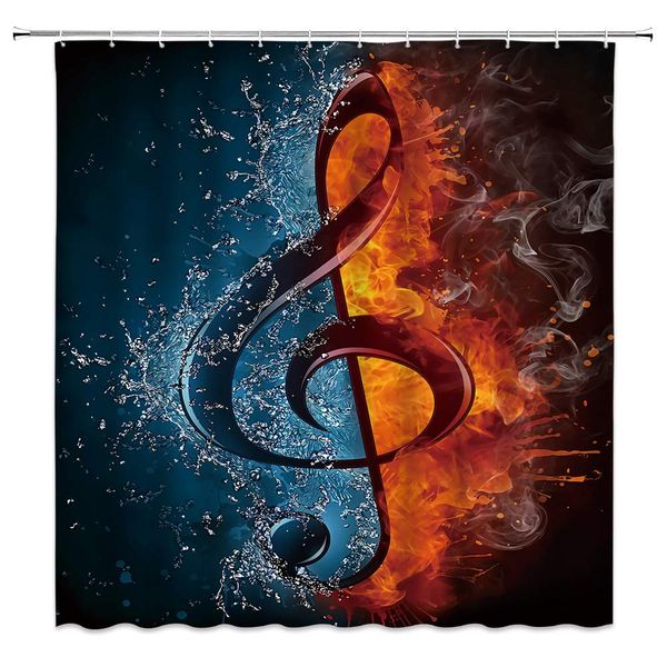 

sztnsm music shower curtain magic abstract music symbol fusion of ice and fire, 70x70 inch polyester fabric bathroom accessories