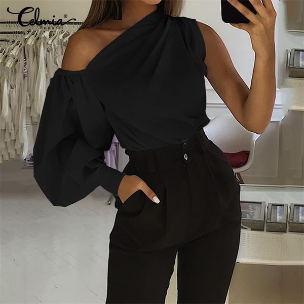 

2021 women fashion long sleeve shirts plus size solid cold shoulder blouses casual loose ladies elegant work blusas, White