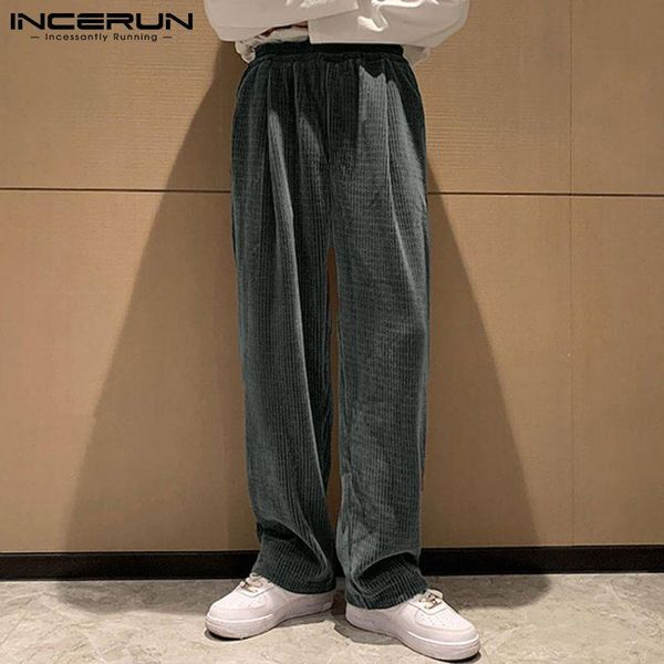 

men's pants 2021 men corduroy elastic waist vintage joggers pockets leisure pantalon solid color streetwear trousers incerun s-5xl, Black