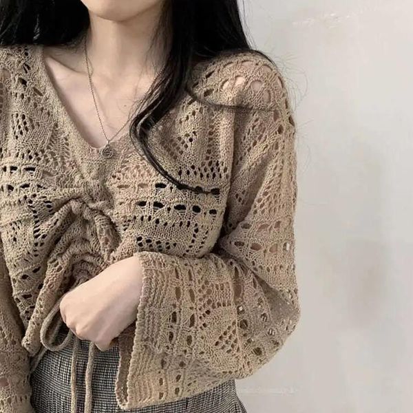 

women's sweaters all-match lazy hollow chest folds sweet sweater top, White;black