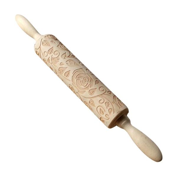 

kitchen rolling pin with pattern boards christmas baking engraved carved wood embossed tool pins & pastry