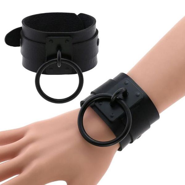 

tennis diezi gothic harajuku black metal circle pendant pu leather wrap bracelet for women men vintage punk statement bangles jewelry, Golden;silver
