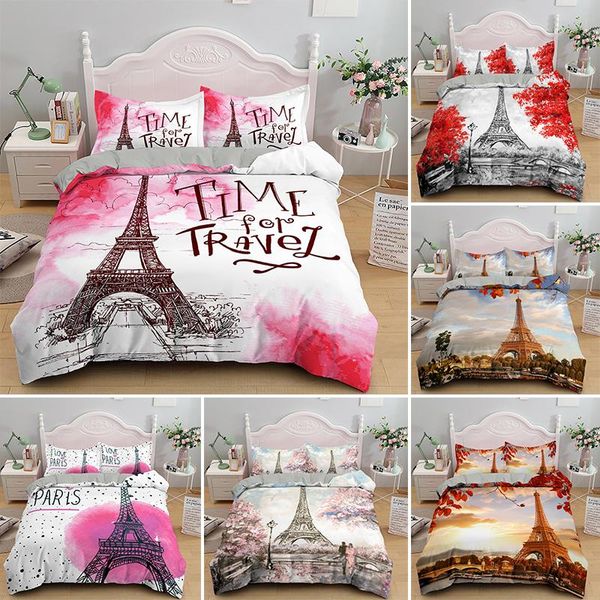 

bedding sets 3d i love paris set 2/3pcs tower cartoon printed duvet cover pillowcase soft  king euro size high quality