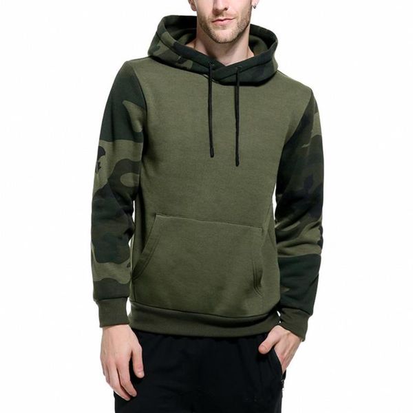 

men's hoodies & sweatshirts men hoodie thickened camouflage long sleeve elastic cuff large pocket, Black