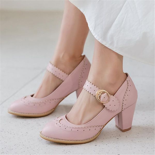 

dress shoes women pumps lolita high heels pink mary jane bow block heel ladies party large size 32-43, Black