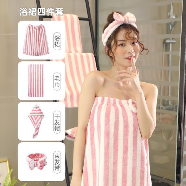 

towel 4pcs bath towel+towel+ dry hair cap+ band thick luxury egyptian cotton eco-friendly beach terry for
