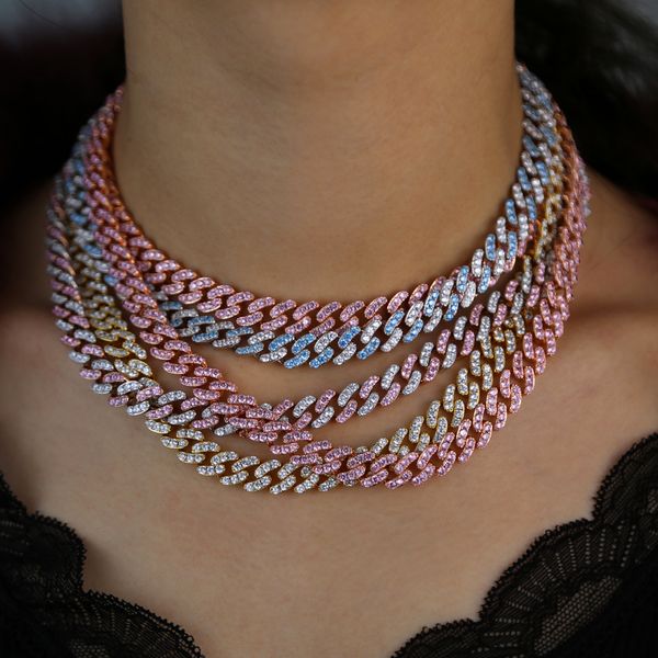 

new fashion necklace choker iced out hip hop bling micro pave cz women jewelry miami cuban link chain pink white two tone color bracelet par, Black