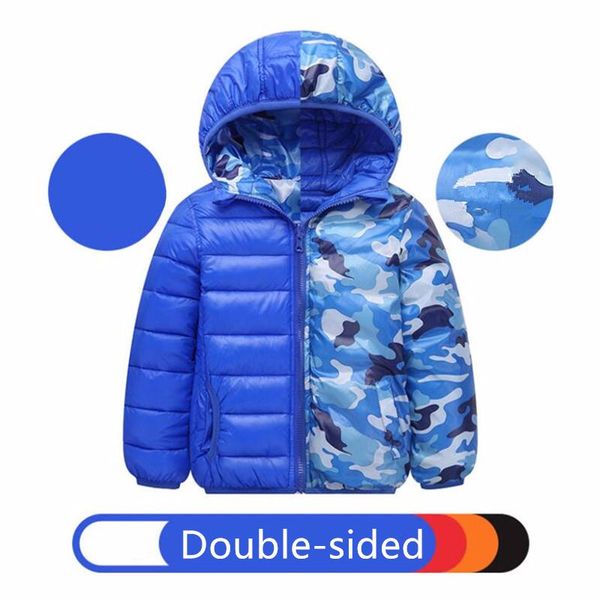 

coat double sides kids girls winter jackets hooded thick boys outerwear coats camouflage cotton-down parkas warm children's clothes, Blue;gray