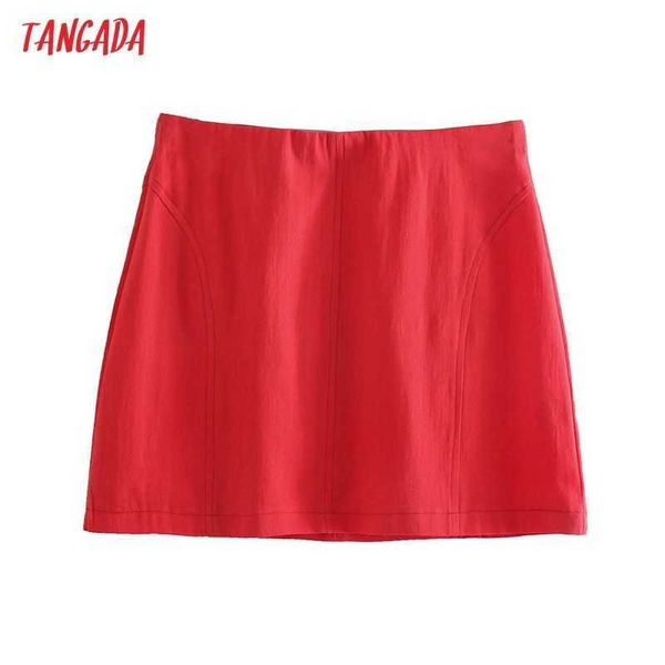 

tangada women red short skirts faldas mujer zipper french style female mini skirt qd53 210609, Black