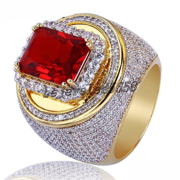 

hip-hop classic gold color plated cubic zircon big red stone ring personality fashion glamour jewelry lover gift, Silver