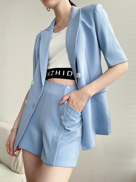 

women's two piece pants suit casual two-piece short double-breasted lapel daily shopping work travel party customization (blazer + shor, White