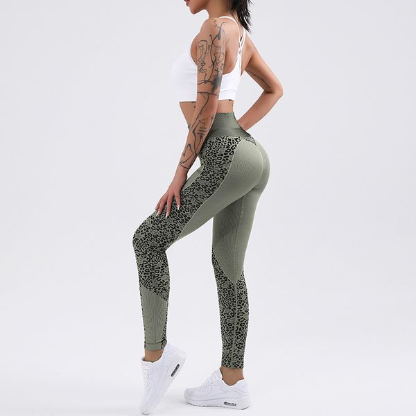 

seamless leopard print yoga pants hip-lifting wrinkle tight fitness high-stretch sports tights, White;red