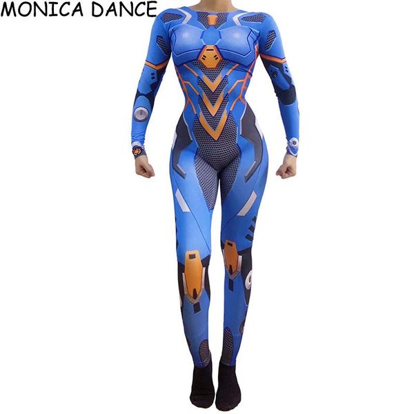 

robot dance cosplay women costume anime role-playing stage performance leotard personality spandex print stretch skinny jumpsuit wear, Black;red