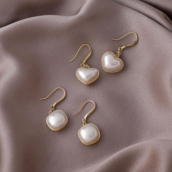 

love square pearl earrings female 2021 trendy temperament elegant fashion short ear hooks for women stud, Golden;silver