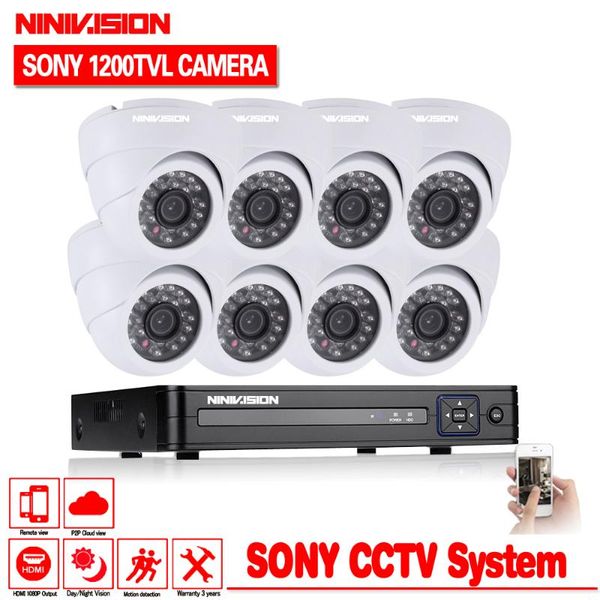 

system 8ch 1080p dvr 8pcs 1200tvl ccd 1.0mp ir indoor outdoor dome camera home security surveillance kits systems cctv