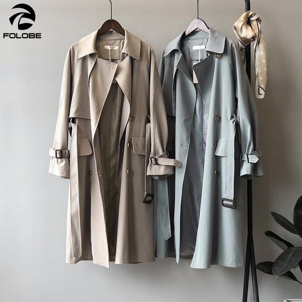 

women's trench coats folobe korean double-breasted coat female chic temperament was thin and long over-the-knee fashion classic, Tan;black