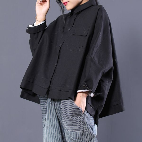 

tracksuits korean autumn loose women's shirt big sleeves literary bat sleeve from vintage single-breasted lapela coat streetwear f2061, Gray