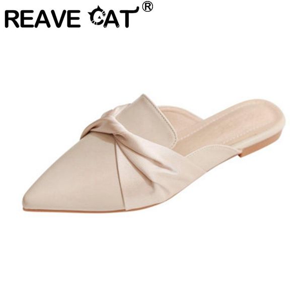 

2021 ladies slipper pointed toe flat soft slip-on elegant silk stylish mules size 39 female apricot summer a3420 slippers, Black