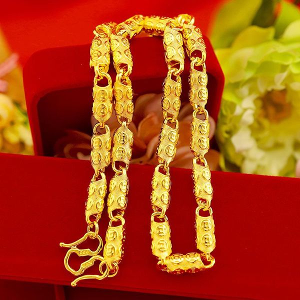 

chains huge necklace for men solid yellow gold filled coin carved male jewelry gift implication bring wealth, Silver