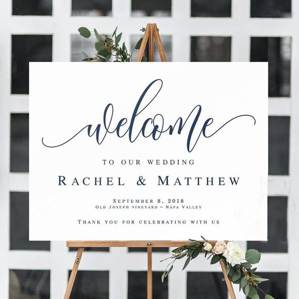 

party decoration white theme navy blue letters welcome to our wedding sign,personalized wooden sign,wedding decoration,