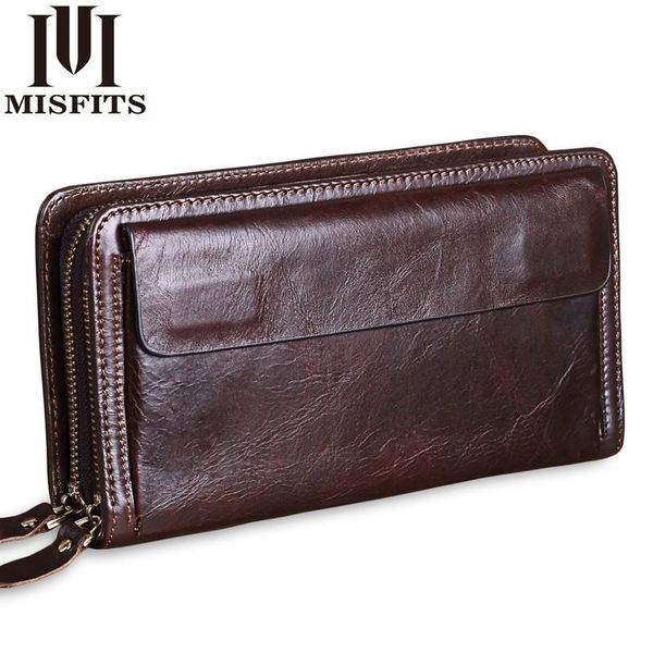 

wallets cowhide men clutch genuine leather long purses business large capacity wallet double zipper phone bag for male, Red;black