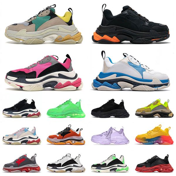 

triple s men running shoes 2021 arrival clear sole white green pink cherry blossom powder lavender red rainbow sports luxury platform sneake