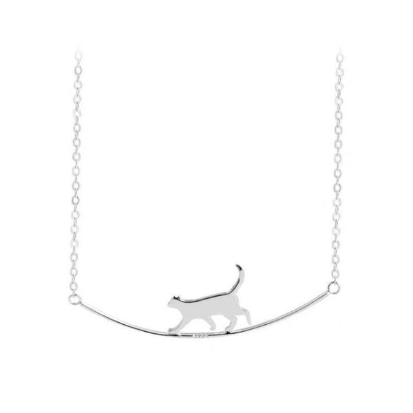 

pendant necklaces fashion cat curved simple personality 925 sterling silver jewelry cute animal walking clavicle chain n090