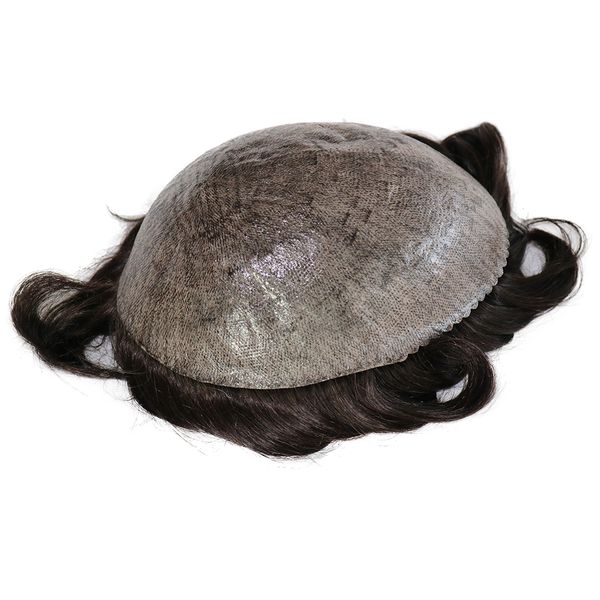 

thin skin pu base men toupee wig natural hairline durable remy hair unit replacement system male human hair capillary prosthesis, Black