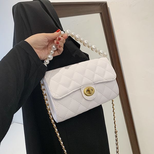 

handbag pearl chain women's bag 2021 xia xiang feng ling lattice simple one shoulder armpit fashion messenger