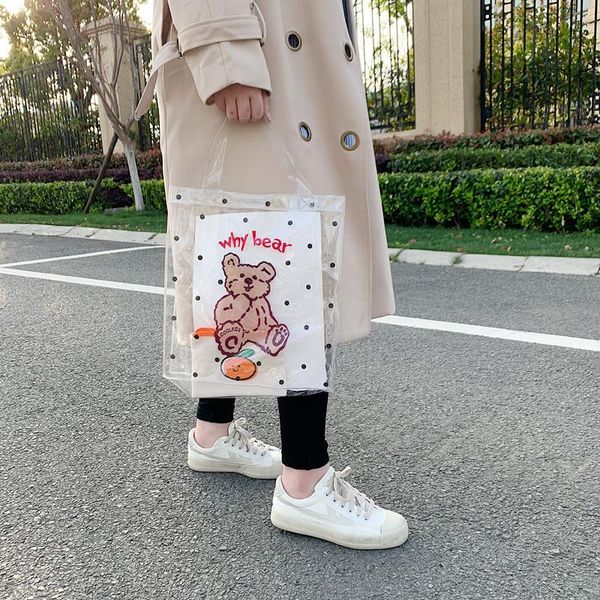 

cross body simple women transparent bear handbags summer beach ladies waterproof jelly shoulder bags fashion pvc student girls small tote