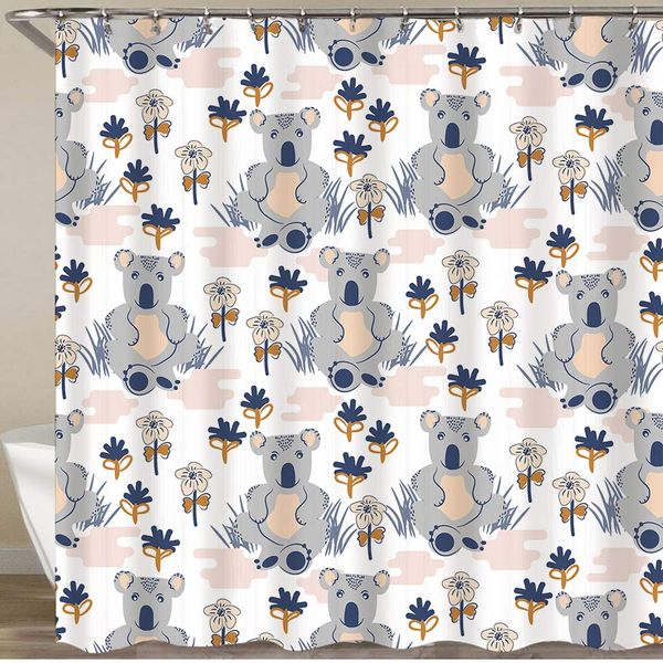 

shower curtain,koala illustrations with plantation floral flowers animal print