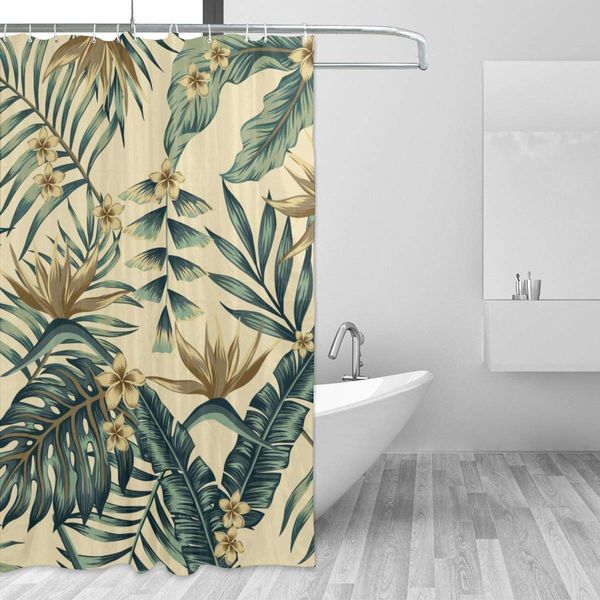 

tropical palm leaves and gold flowers shower curtain for bathroom with 7-12 hooks 55x72 inch polyester fabric machine waterproof