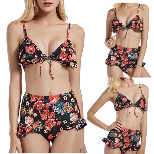

women's swimwear bikini 2021 fashion polyester printed split two piece swimsuit bathing suit women women#6, White;black