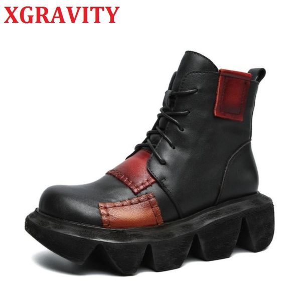 

boots xgravity s138 women fashion casual ladies cow leather ankle ethnic women's leisure footwear, Black