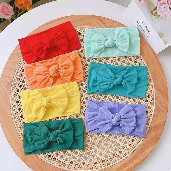 

hair accessories 7pcs/lot bow baby headband solid girl bands for children turban rainbow knit nylon headbands head wrap kid, Slivery;white