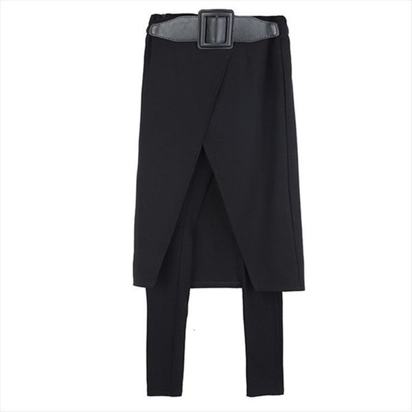 

fashion spring autumn high women pant stretch black fake two pieces pencil skirt female trousers streetwear wp24, Black;white