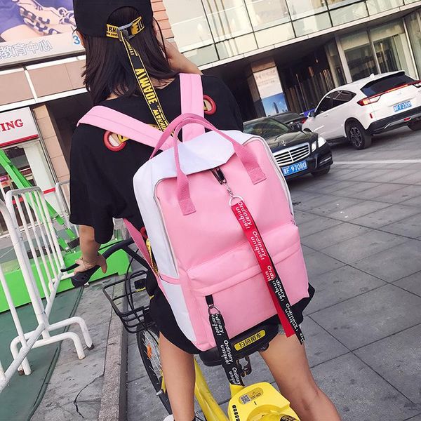 

backpack 2021 korean version canvas carrying girl color bar letter student bag contrast travel