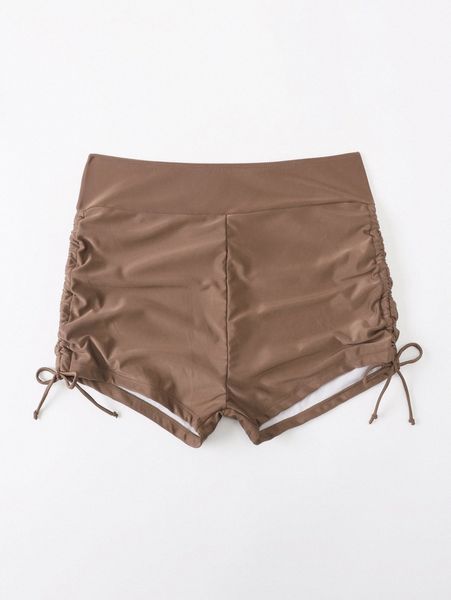 

plus drawstring side bikini shorts s19m#, Black