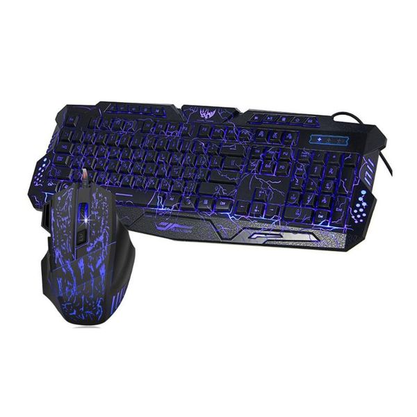

english crack mouse keyboard set colorful backlit gaming tri-color combos