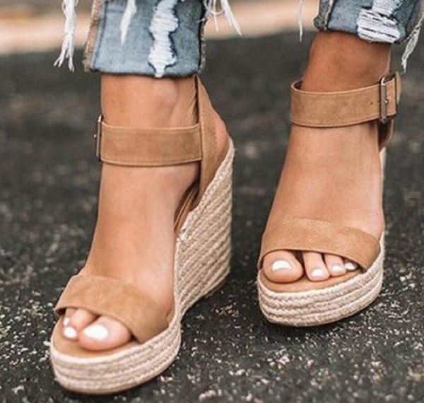 

2021 wedges shoes platform sandals high-heels femme women summer, Black