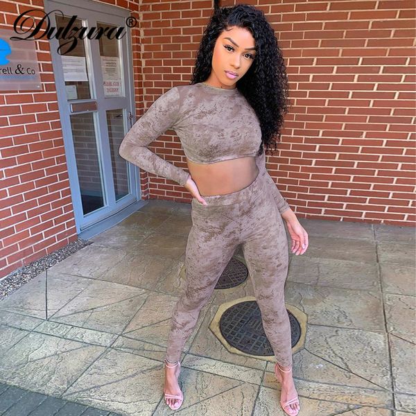 

tie dye women 2 piece set crop long sleeve lace up bandage baless leggings bodycon streetwear sporty workout, Black;white