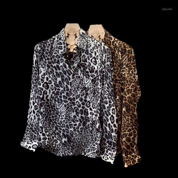 

men's casual shirts fashion men printed leopard print long sleeve shirt korean personality top, White;black