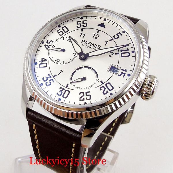 

45mm power reserve indicator auto date st2530 movement automatic men's watch wristwatches, Slivery;brown