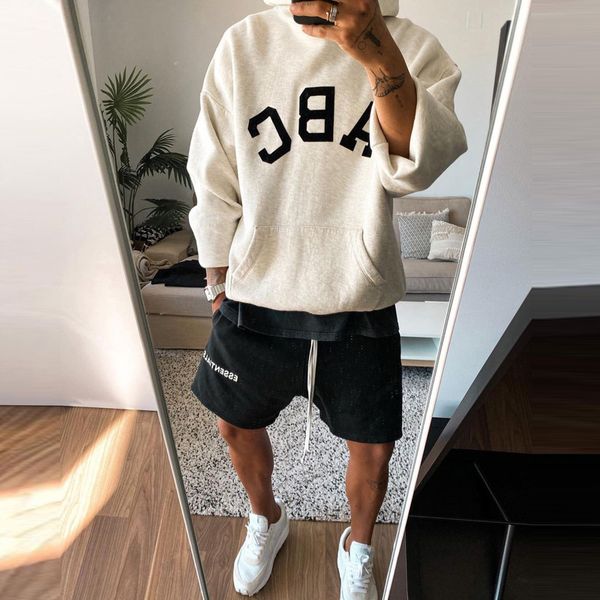 

men's women's hoodie fear of god[abc] letter print essential pullover loose white street trend hip hop style hooded guard clothing, Black