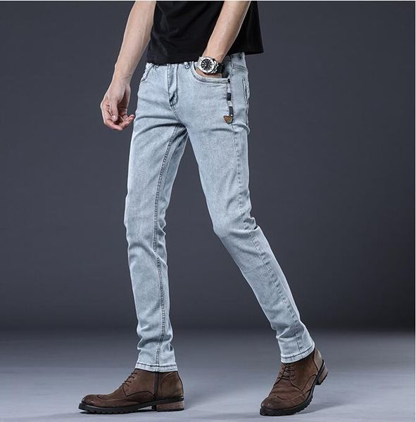 

slim white smoky gray trousers men's jeans ljn099a the trend of korean style stretch pants men jean nice gift give you, Blue