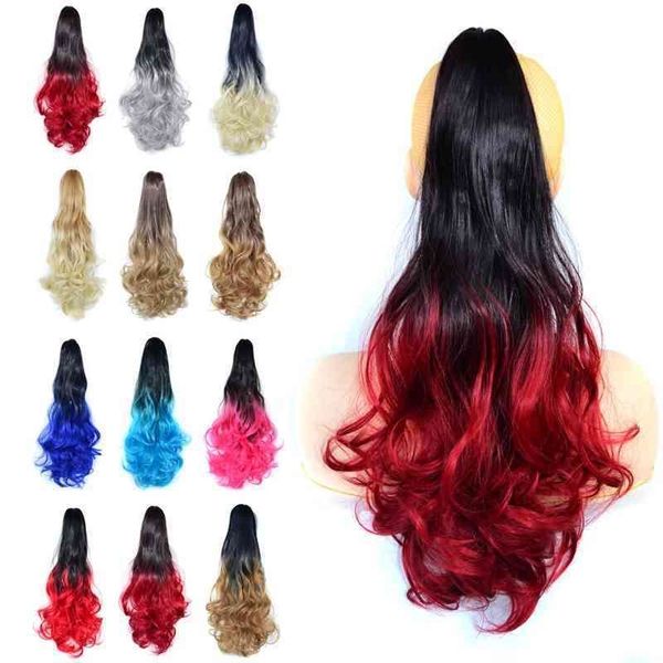 

change color long gradual gripping wig horsetail curly color, Black