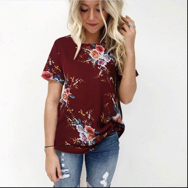 

6colors chiffon summer women shirts o neck short sleeve floral printed loose shirt casual oversized blusas, White