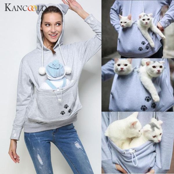 

women's hoodies & sweatshirts kancoold kangaroo pet dog cat holder carrier coat pouch large pocket hoodie cosas kawaii warm for women c, Black