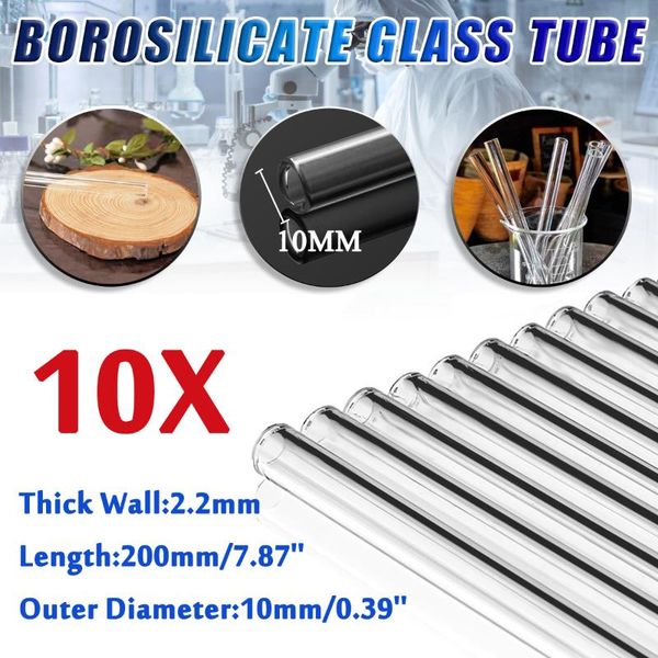 

lab supplies 10pcs 200mm od-10mm 2.2mm thick wall borosilicate glass blowing tube laboratory school transparent mixer stirring rod tools